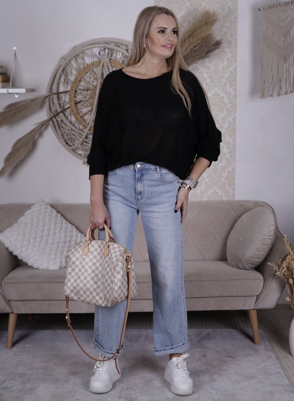 Černý svetřík netopýřího střihu s mašlí na zádech BELLA BOW