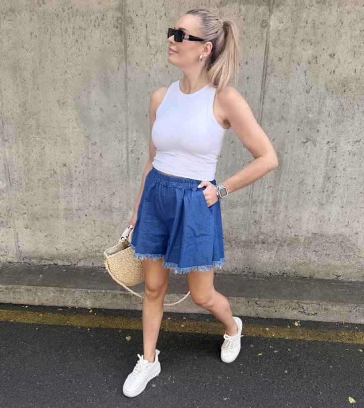 Modré džínové kraťasy FRINGE DENIM