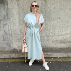 Mintové dlouhé basic maxi šaty s pleteným páskem SOLEA