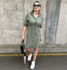 Khaki mušelínové košilové šaty CASUAL