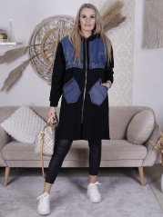 Černá dlouhá kombinovaná mikinová bunda DENIM STREET REBEL