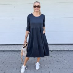 Antracitově šedé cordové kombinované šaty tulipánového střihu CANNES