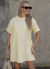 Světle žluté basic oversize šaty z máslového materiálu RELAX