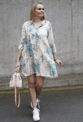 Krémové boho šaty s tyrkysovými květy BOHO BLOOM