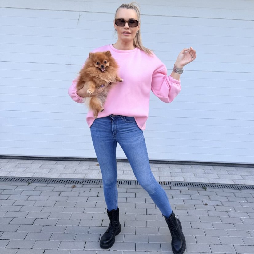 Růžová prémiová mikina s modrým nápisem DOG MOM