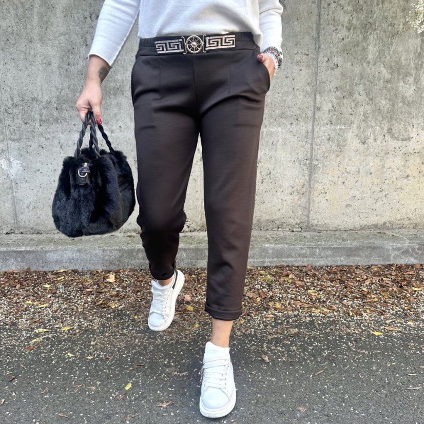 Čokoládově hnědé kalhoty z máslového materiálu VERSON