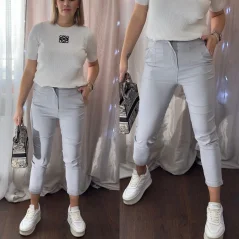 Světle šedé elastické trendy kalhoty CHIC