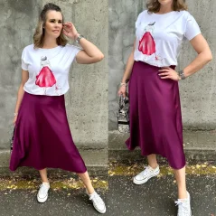 Magentově fialová delší saténová sukně POPPY