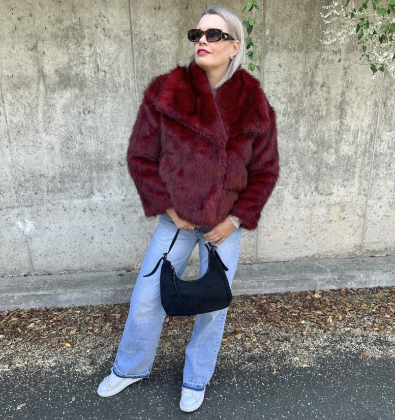 Burgundy červený krátký kožich GLAM FUR