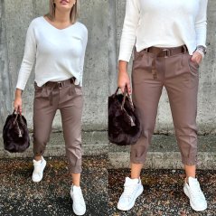 Mokka hnědé kalhoty s hnědým páskem AUTUMN