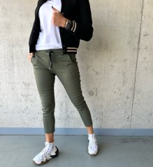 Khaki elastické kalhoty HARWI