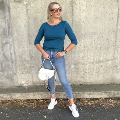 Petrolejově modré basic tričko s 3/4 rukávem EDENA