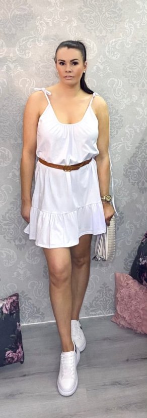 Bílé šaty s páskem CONNA - Velikost: UNI