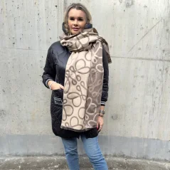Béžovo-šedá maxi oboustranná kašmírová šála LOWE