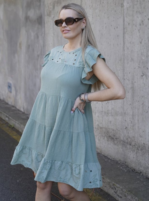 Khaki mušelínové šaty zdobené madejrou BOTANIC SUMMER