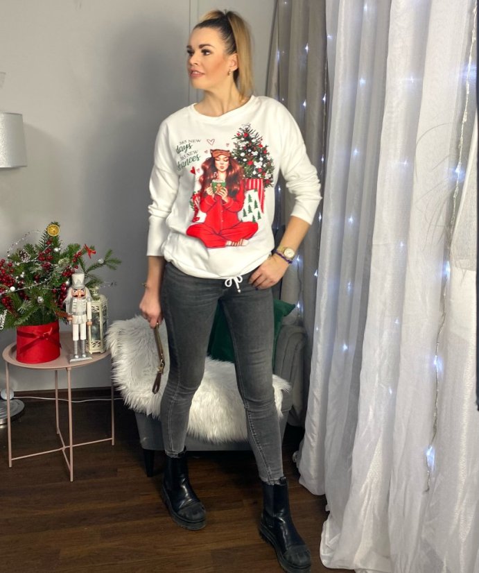 Bílá hebká Vánoční mikina XMAS PRINCESS