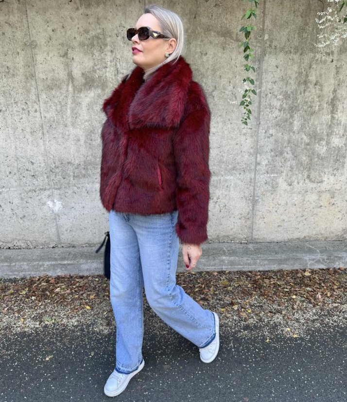 Burgundy červený krátký kožich GLAM FUR