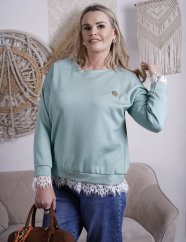 Mintová mikina z máslového materiálu zdobená krajkou QUEEN
