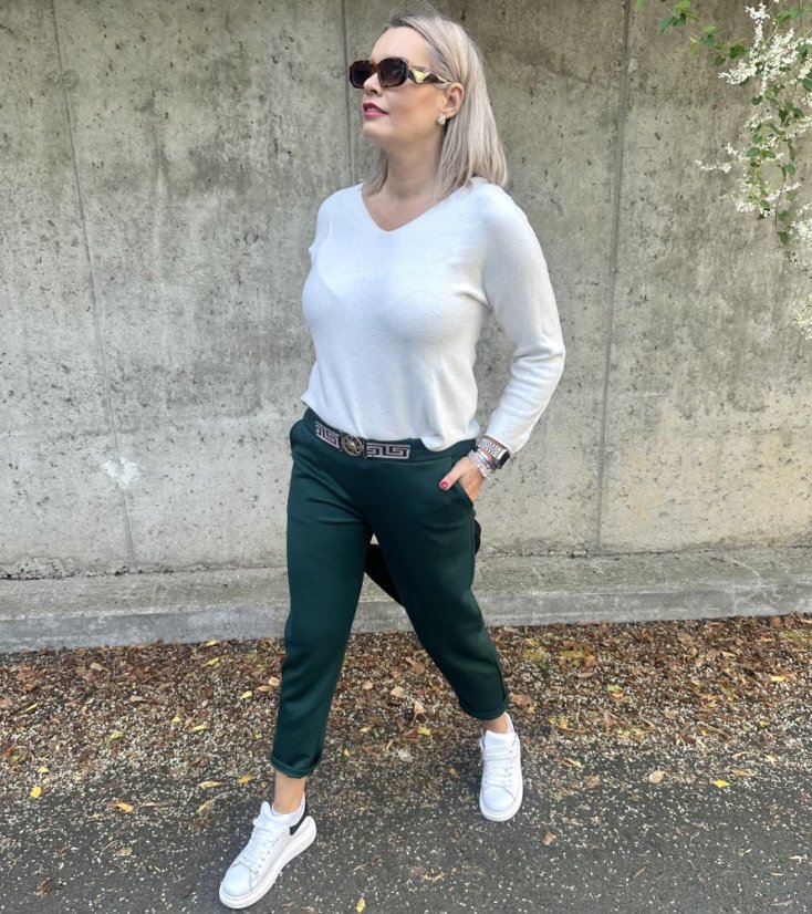 Smaragdově zelené kalhoty z máslového materiálu VERSON