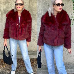 Burgundy červený krátký kožich GLAM FUR