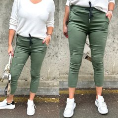 Khaki elastické kalhoty HARWI