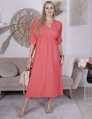 Lososové dlouhé mušelínové šaty TEXASS