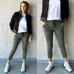 Khaki elastické kalhoty HARWI