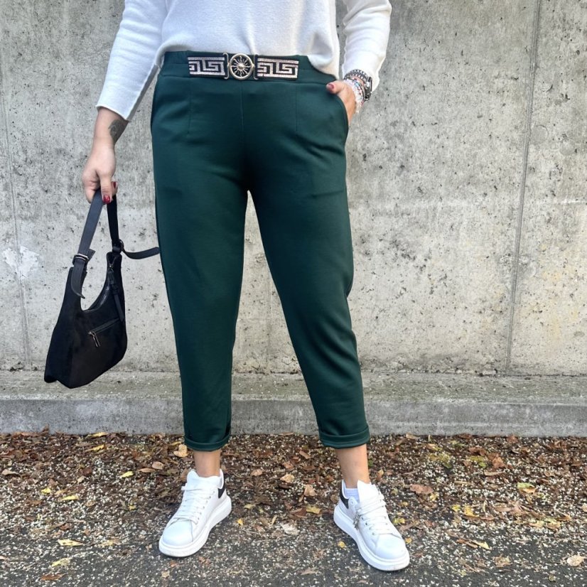 Smaragdově zelené kalhoty z máslového materiálu VERSON