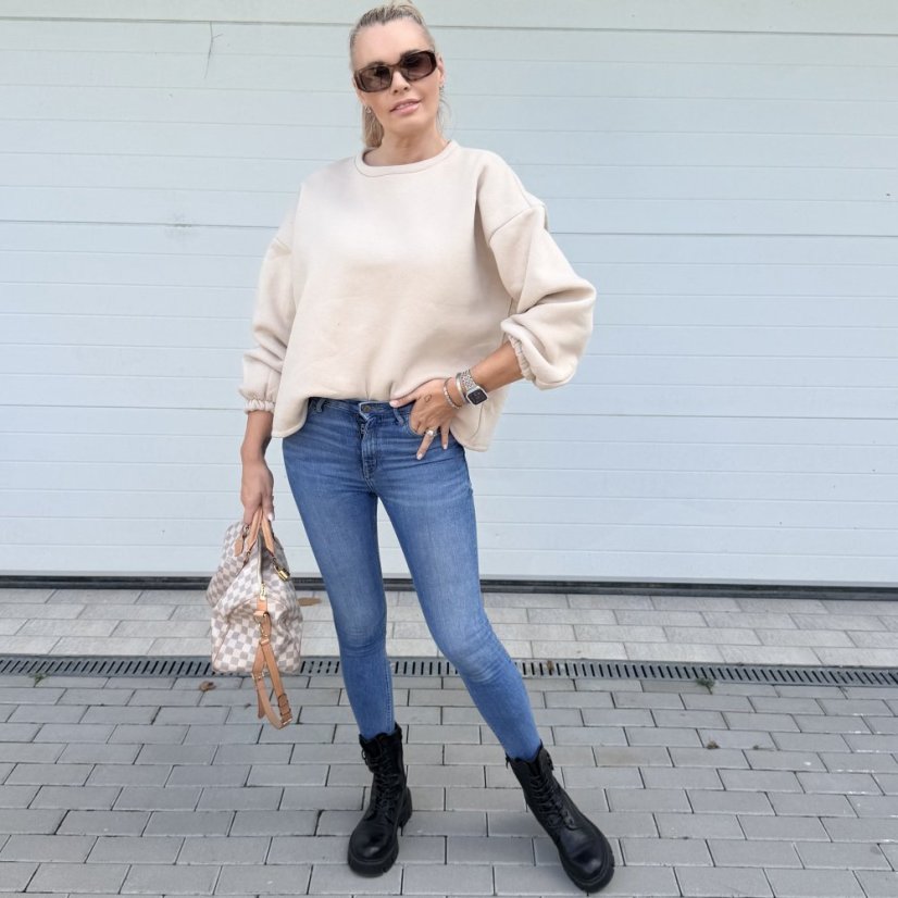 Béžová prémiová mikina s hnědým nápisem DOG MOM