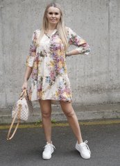 Krémové boho šaty s barevnými květy BOHO BLOOM