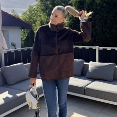 Čokoládově hnědá kombinovaná oboustranná bunda VELVETTA