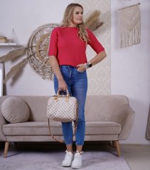 Jahodový svetřík s krátkým rukávem RUFFLES