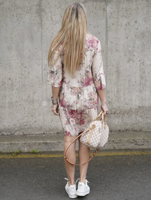 Krémové boho šaty s bordó květy BOHO BLOOM