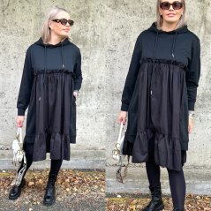 Černé dlouhé kombinované mikinové šaty FLY BELLISSIMA