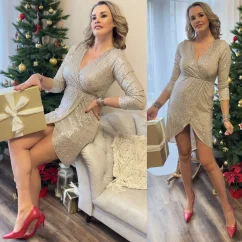 Béžové obálkové flitrové šaty BLING