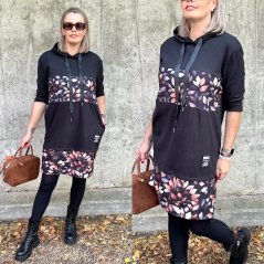 Černé plyšové kombinované šaty VAZZURA BLOSSOM