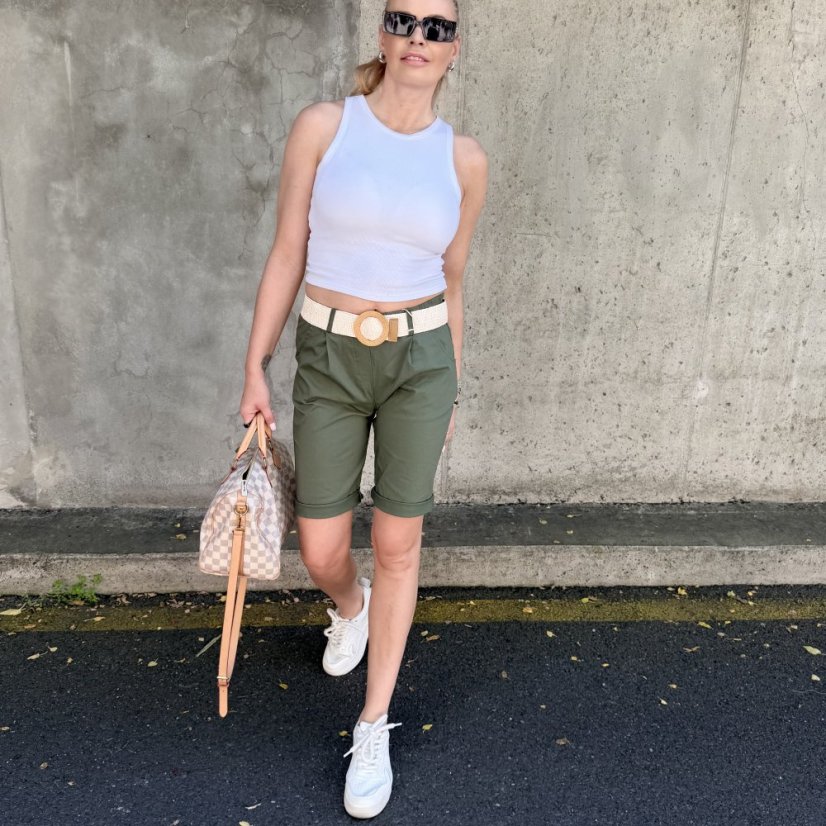 Khaki bermudy s elastickým páskem RIVIERA