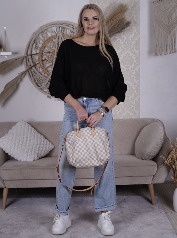 Černý svetřík netopýřího střihu s mašlí na zádech BELLA BOW