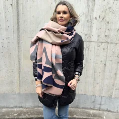 Pudrovo-šedá maxi oboustranná kašmírová šála LOUSA