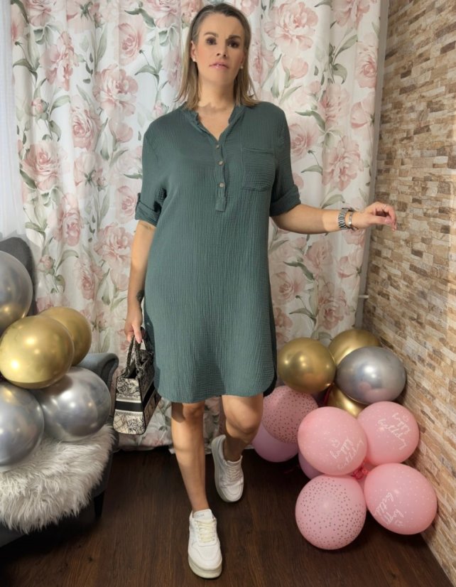 Smaragdově zelené mušelínové tunikové šaty LAGUN