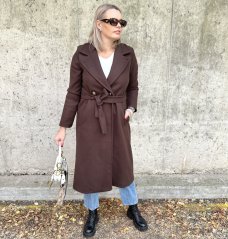 Čokoládově hnědý dlouhý flaušový kabát FIRENZE