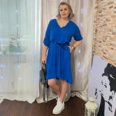 Královsky modré jednoduché šaty s tenkým páskem LEVENA