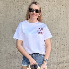 Bílé prémiové tričko s bordó nápisem COOL MOMS CLUB