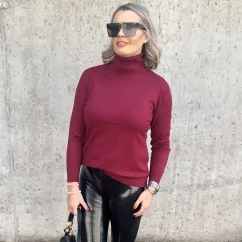 Burgundy červený basic svetr s rolákem FULLER