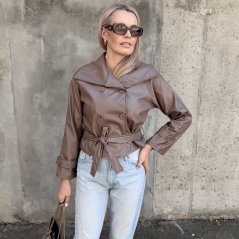 Mokka hnědý koženkový trendy kabátek LUX CELINA