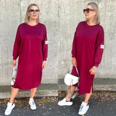 Burgundy červené dlouhé máslové šaty volného střihu LIFE