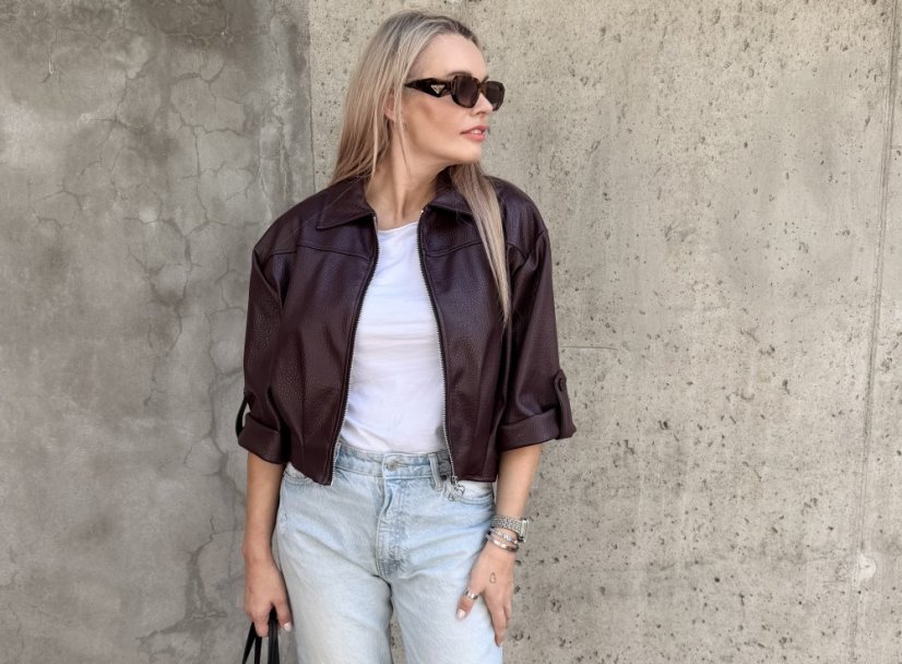 Burgundy červená koženková trendy bunda LUX BROOKLYN