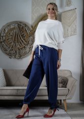 Tmavě modré kalhoty se zavazováním na nohavici STEMPSY