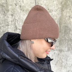 Čokoládově hnědá stylová pletená čepice COZY KNIT