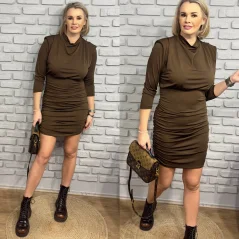 Čokoládově hnědé elastické šaty s řasením ADELE